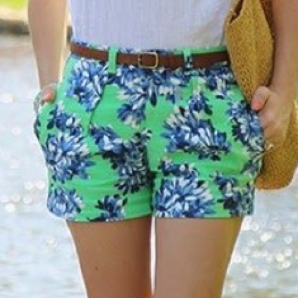 J. Crew Floral Shorts Womens Size 4 Green and Blue - Picture 2 of 6
